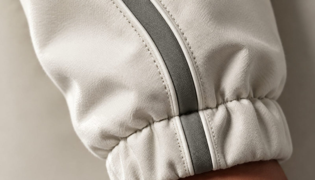 Close-up of the elasticated cuff and the end of the sleeve.