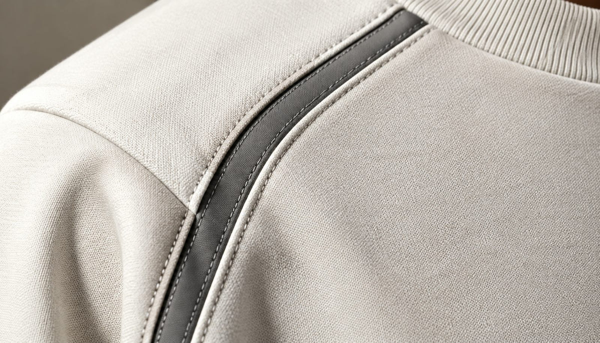 Close-up of the curved piping running along the side panel of the top.