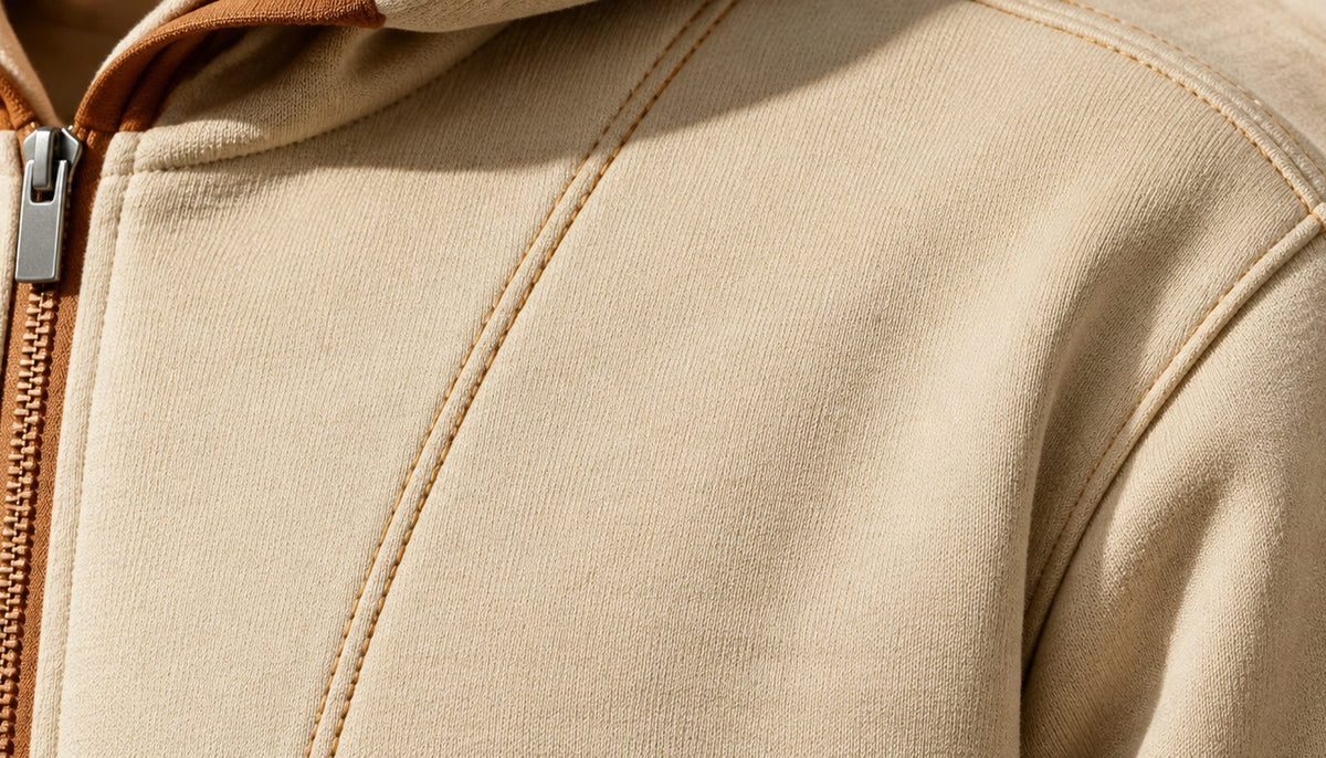 Close-up of contrast topstitching along a panel seam.